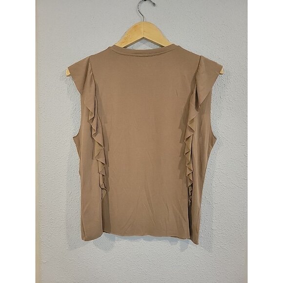 ARIAT Women's‎ S Relaxed Fit Washed Jersey Tank Petrified Oak Ruffle Raw Hem - Picture 4 of 5